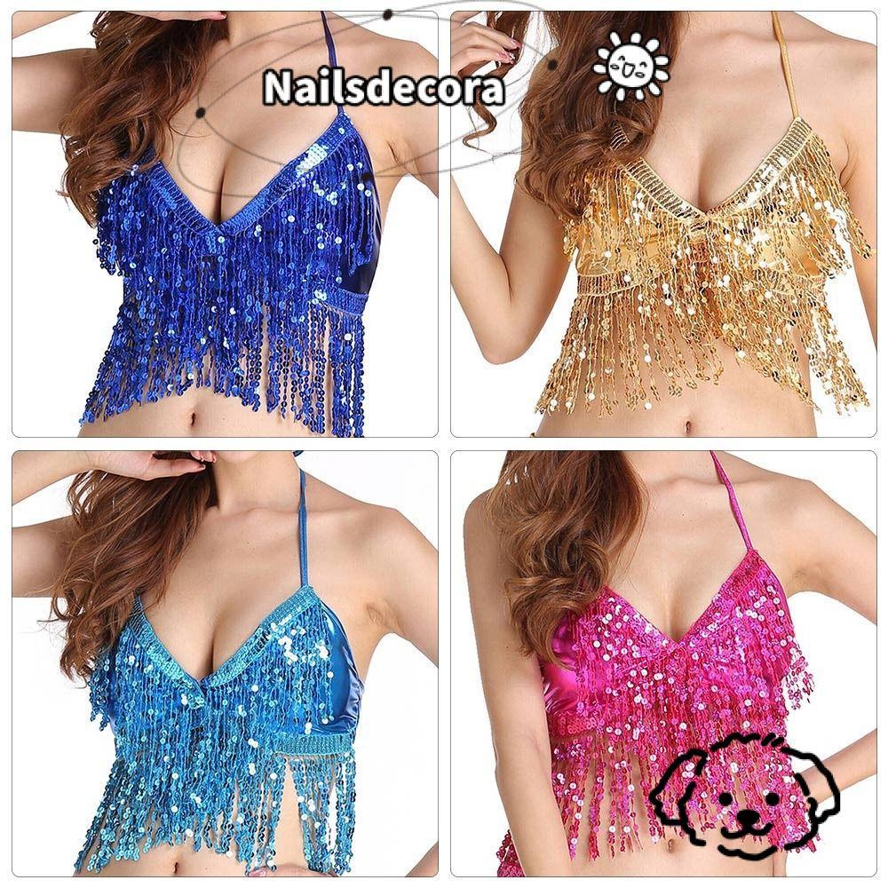 NAILS Belly Dance Bra - Áo biểu diễn sequin sáng bóng, phù hợp cho vũ đạo belly dance nữ
