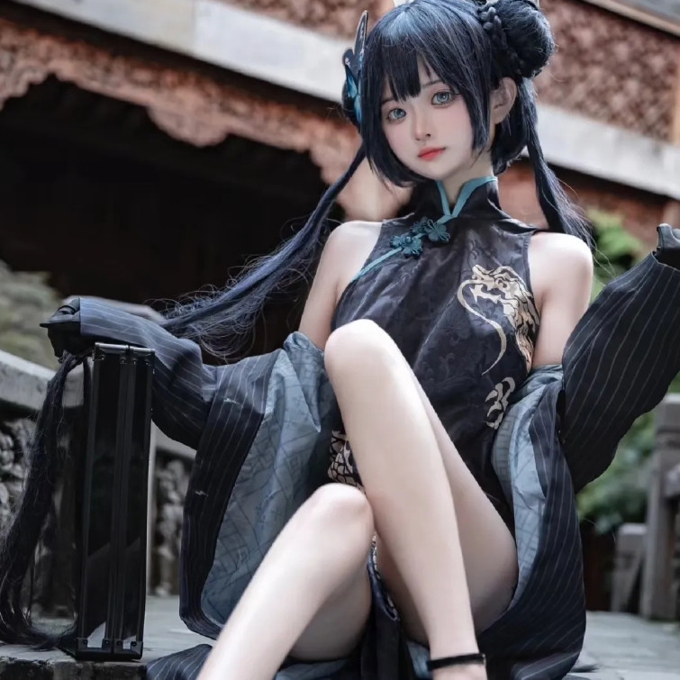 Azure File cos Azure cosplay Trang phục sườn xám Phù hợp với áo gió Kisaki cos Triển lãm truyện tran