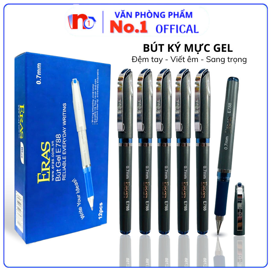 Combo 2 Cây Bút Ký Mực Gel E788 Ngòi 0.7mm Eras Cao Cấp, Mực Xanh, Đệm Tay Êm, Viết Êm - VPP NO.1