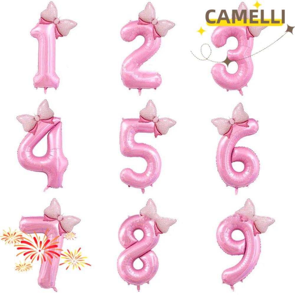 CAMELLIK3 Quả bóng số sinh nhật, Trang trí sinh nhật công chúa Bóng bay số Jumbo, Bóng bay nơ màu hồ