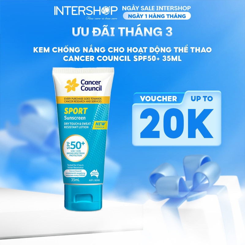 [Mini size 35ml] Kem chống nắng Cancer Council Sport SPF 50+ dành cho hoạt động thể thao, làm việc n