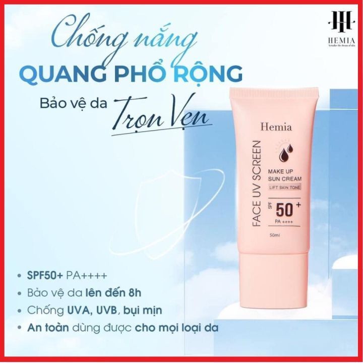 [GIÁ SỈ - Chính Hãng 100%] Kem chống nắng HEMIA MẪU MỚI 2025 SPF 50+ nâng tông trắng hồng rạng rỡ (m