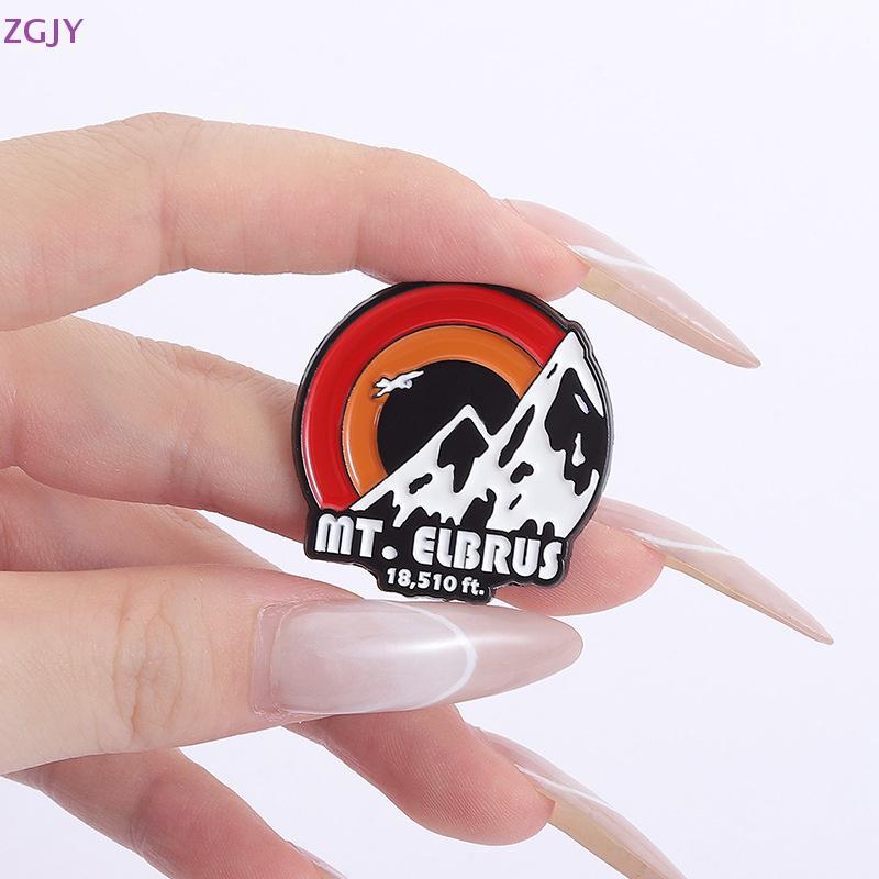 Terokk Nga Elbrus - Trâm cài ve áo huy hiệu với thiết kế phong cảnh bình minh trên núi tuyết, món qu