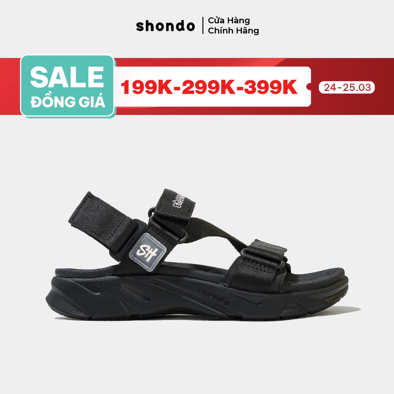 Giày Sandal Nam Nữ Shondo Êm Chân, Bền F8 Full Đen Ver.2 F8M1112