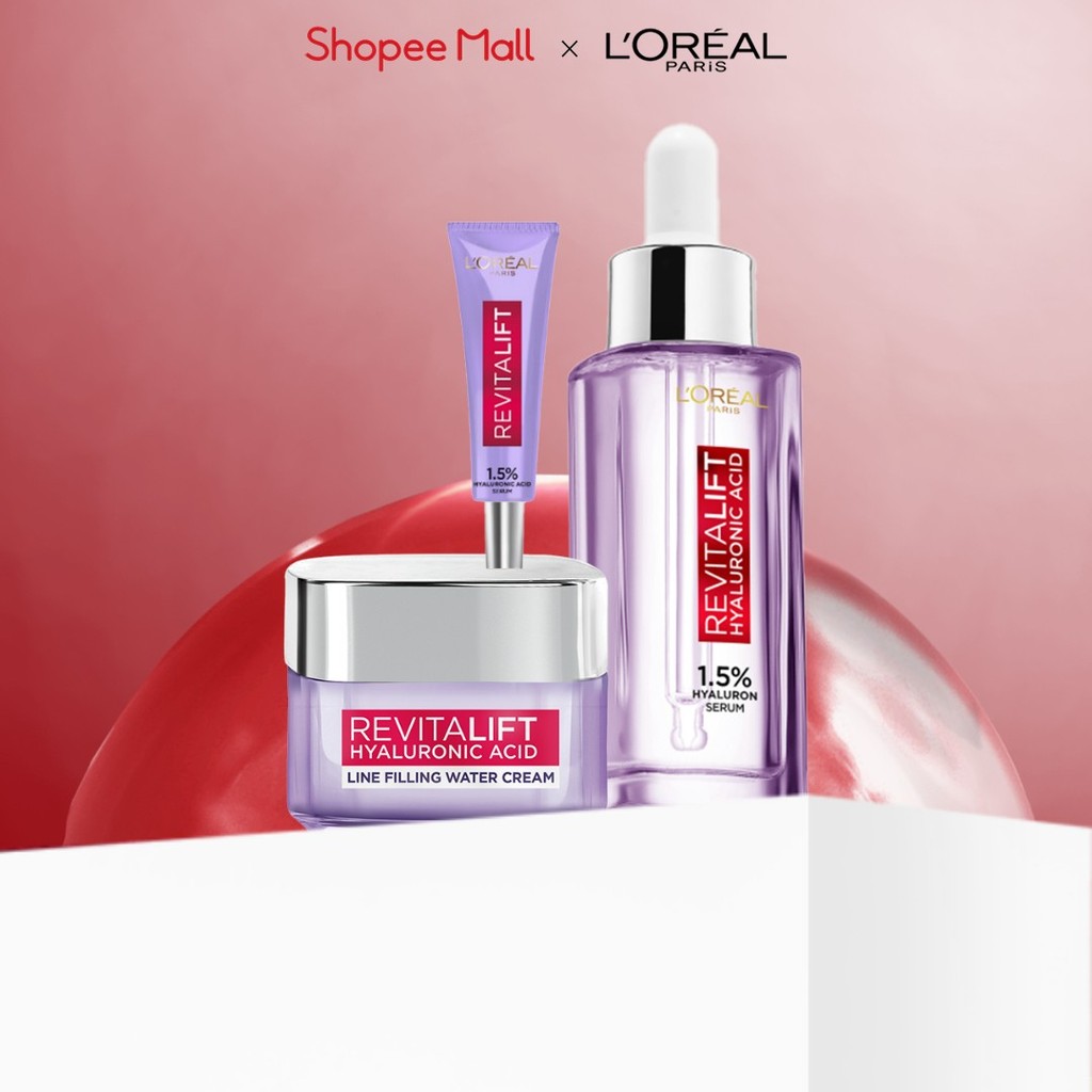 Bộ Serum Cấp Ẩm Sáng Da 30ml, 7.5ml và kem dưỡng 15ml siêu cấp ẩm giảm nếp nhăn L'Oreal Paris Revitalift Hyaluronic Acid