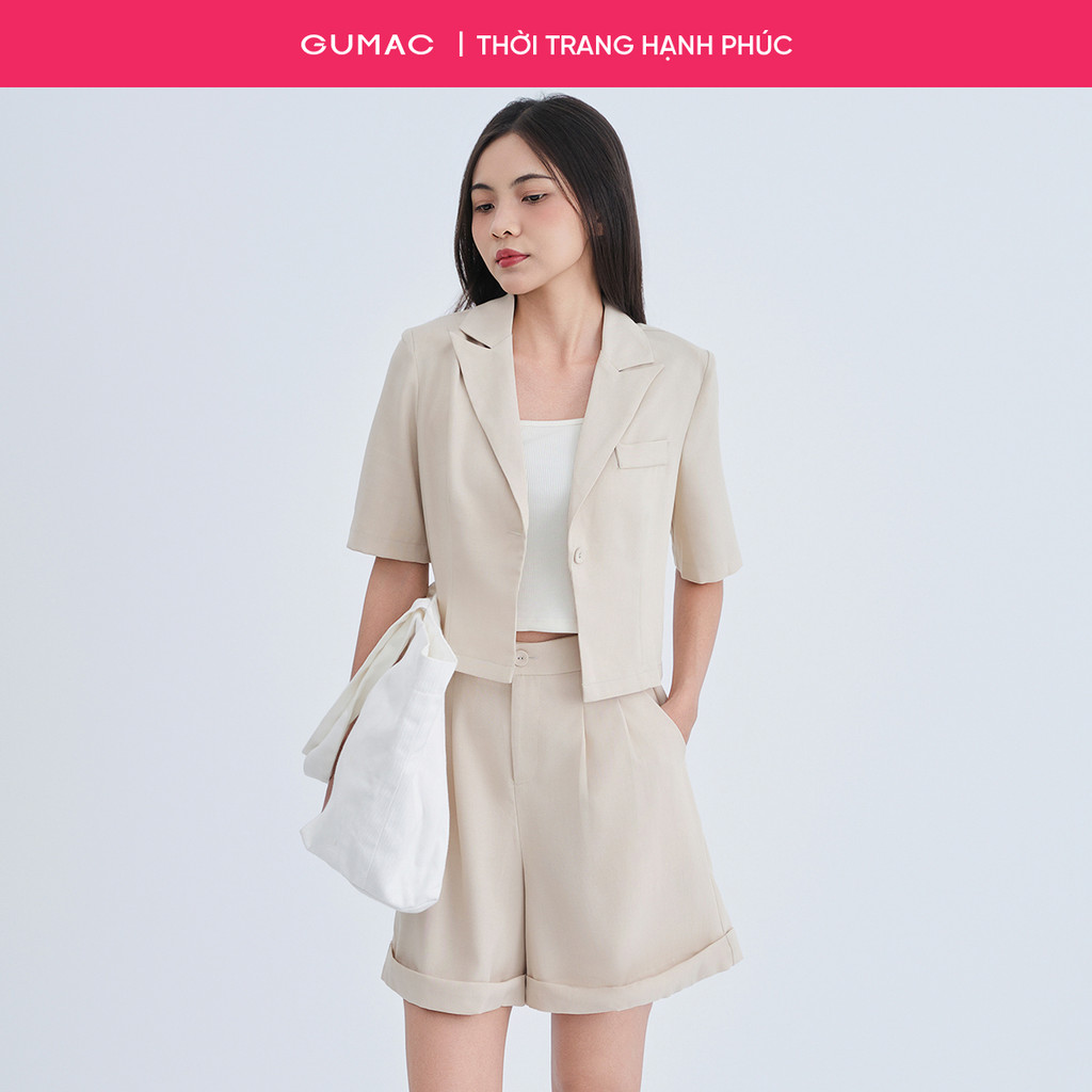 Set lẻ Áo Blazer nữ Gmorning - GUMAC lửng  YOWE07070 - Quần short nữ Gmorning - GUMAC lai lật YSHE07