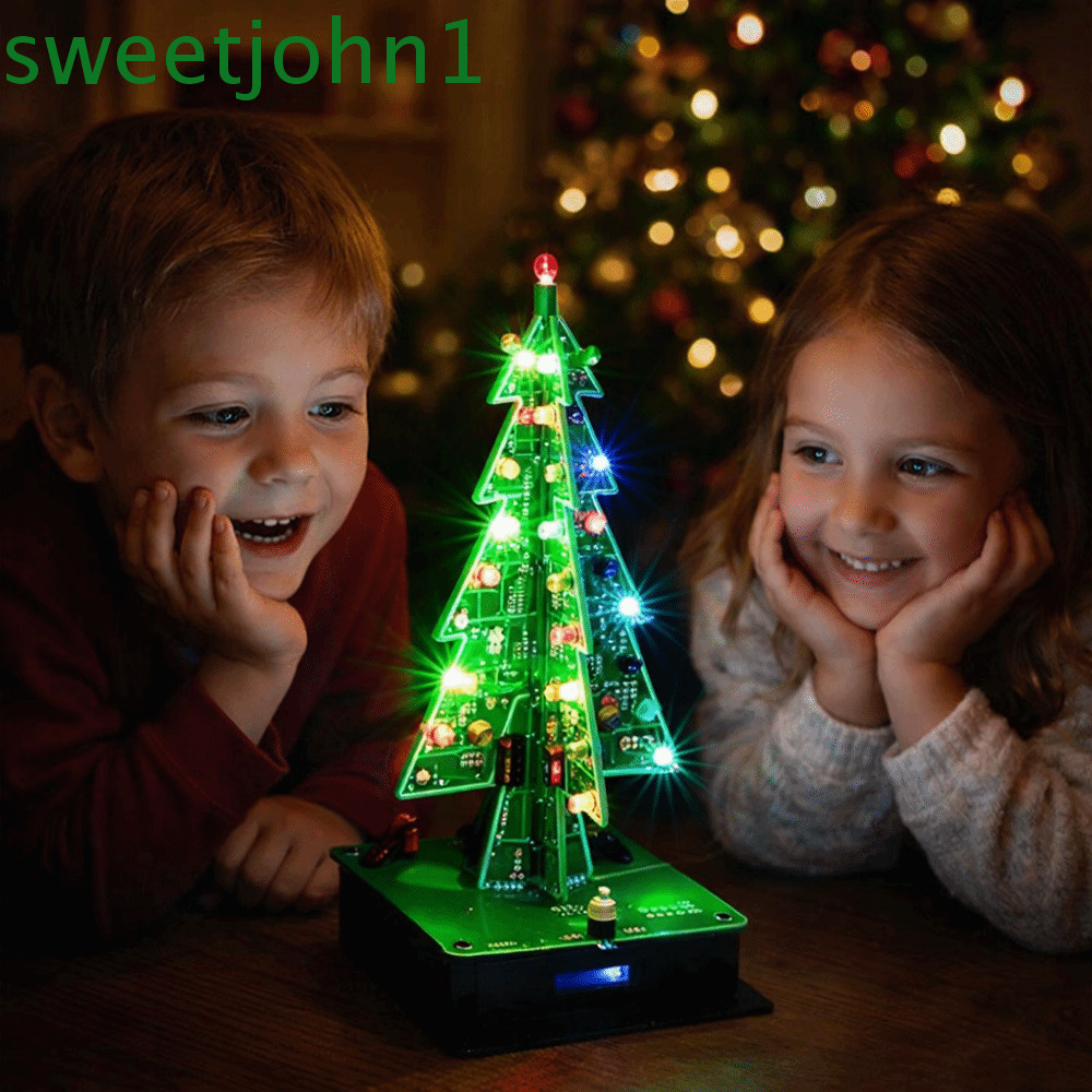 SWEETJOHN Đồ chơi nhấp nháy cây thông Noel LED, Bộ thực hành hàn 3 màu / 7 màu Bộ cây thông Noel LED
