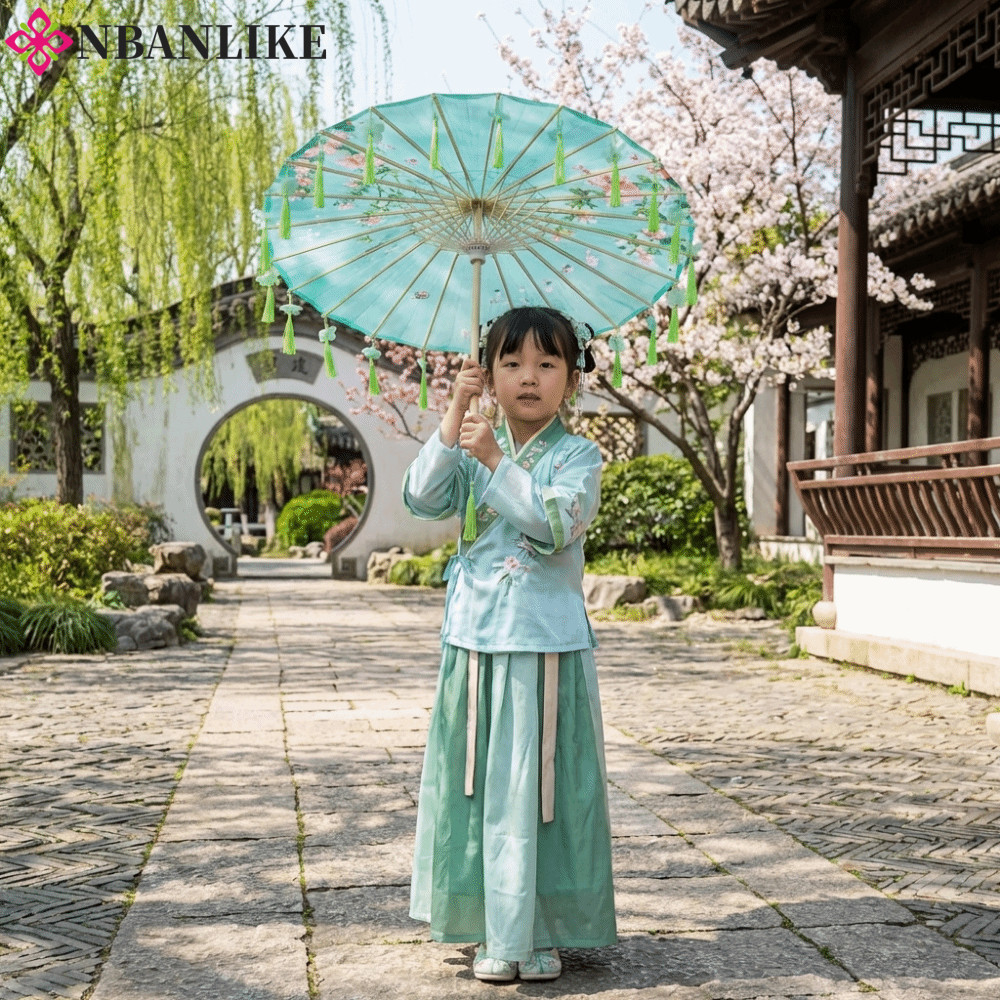 Dù tua rua vải NBANLIKE, Dù cổ Trung Quốc phong cách Trung Quốc chống mưa, Cổ 56cm Trang trí chống g