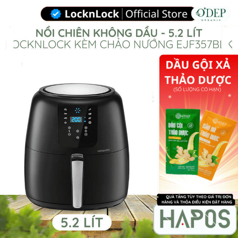 Nồi chiên không dầu 5,2L LocknLock Chính hãng 1800W EJF357BLK - HAPOS LBE