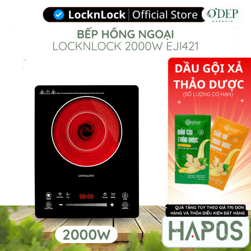 Bếp hồng ngoại LocknLock 2000W Chính hãng cảm ứng đa năng, khóa an toàn trẻ em EJI421 - HAPOS LBE