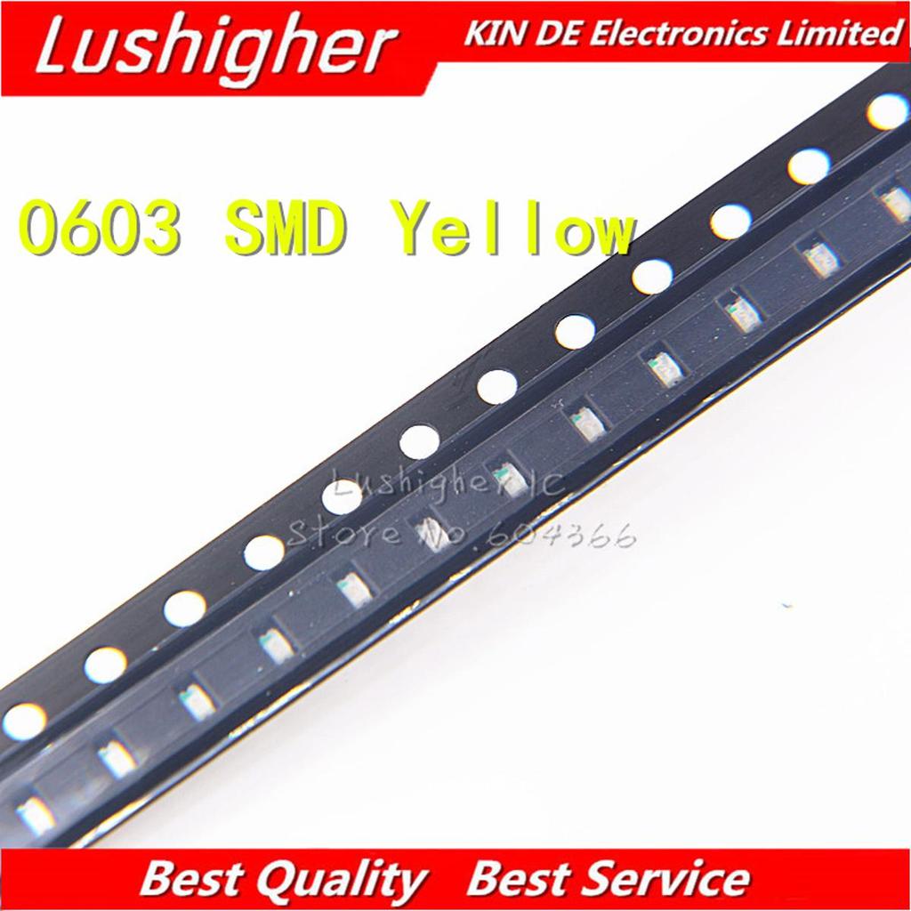100 chiếc Đèn LED màu vàng 0603 SMD LED màu vàng
