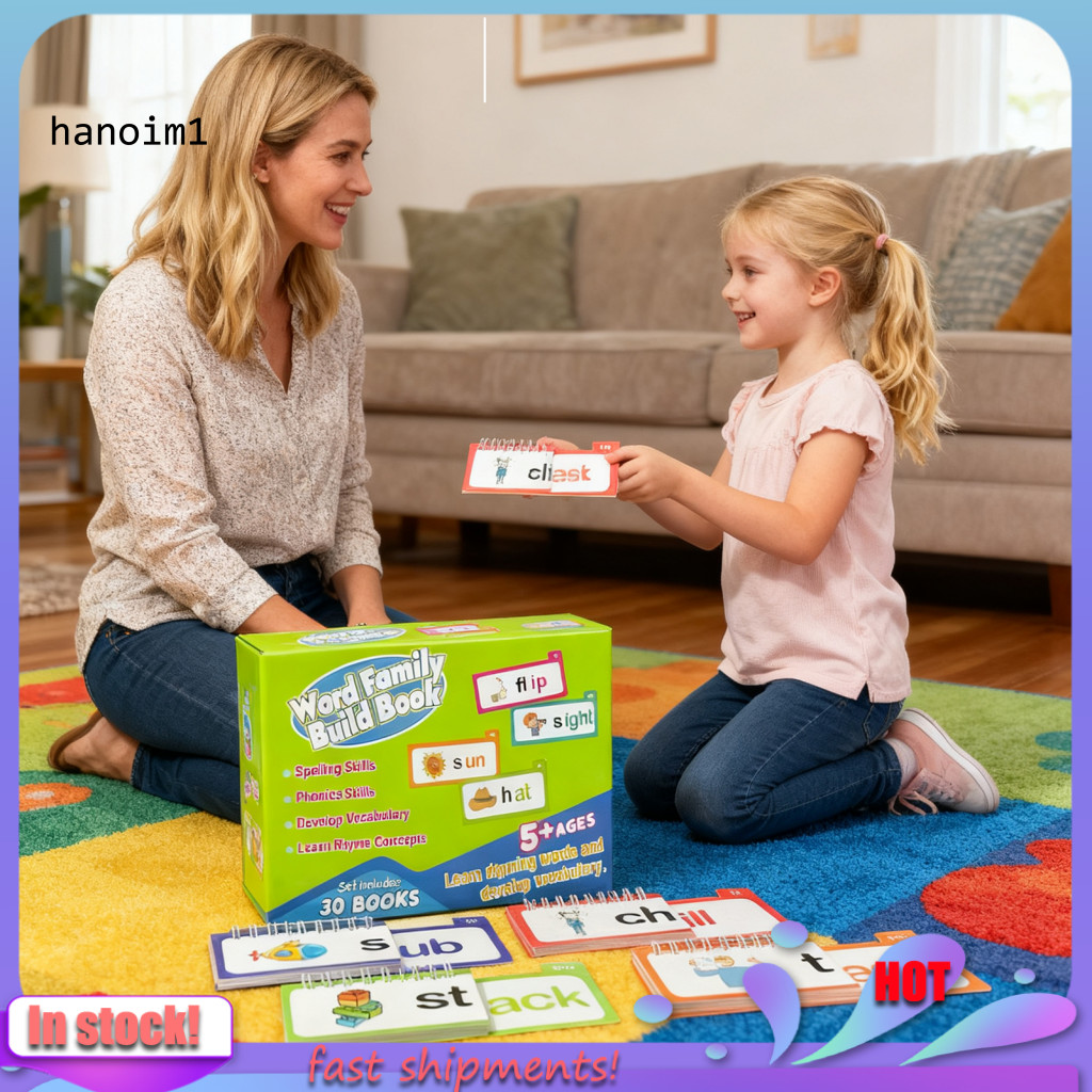 HAN _ Word Family Flip Book Word Family Build Book 30 chiếc Word Family Flash Cards dành cho trẻ em 