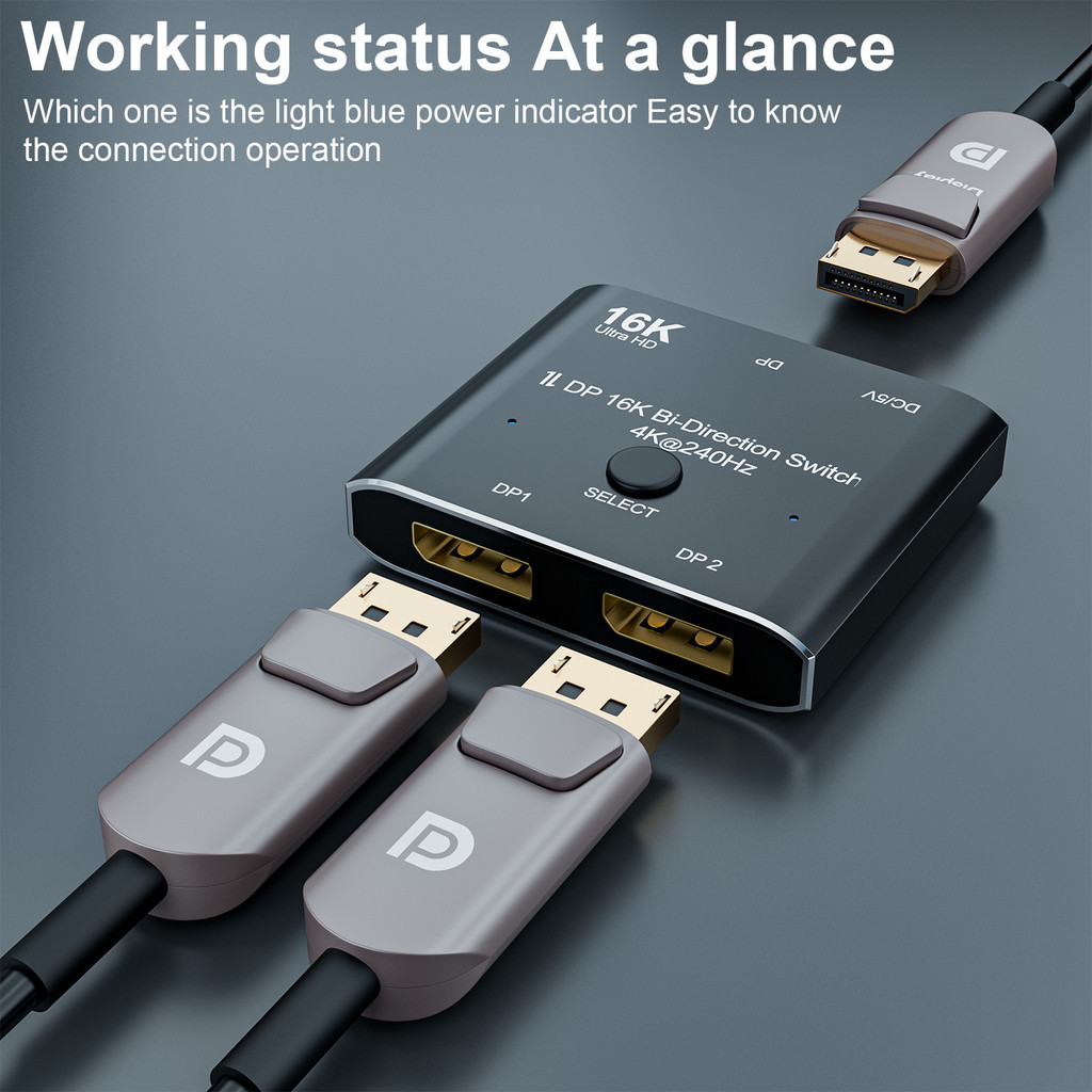 Công tắc DisplayPort 2.1 16K 2 trong 1 ra, Bộ chia ra 1 trong 2 hai chiều, 4K @ 240Hz 8K @ 120Hz cho