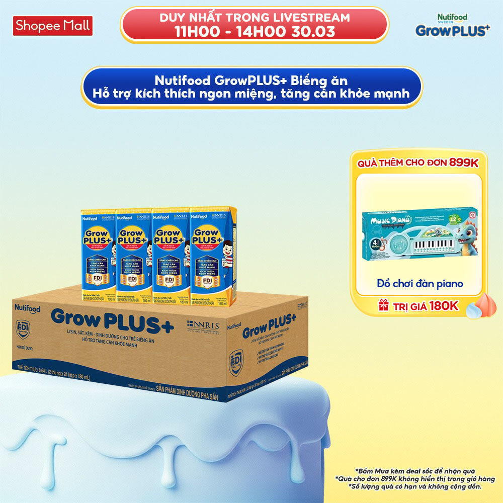 Thùng Sữa Bột Pha Sẵn Nutifood GrowPLUS+ Xanh (Biếng Ăn) 180ml  -Trên 2 tuổi - Tăng Cân Khỏe Mạnh (4