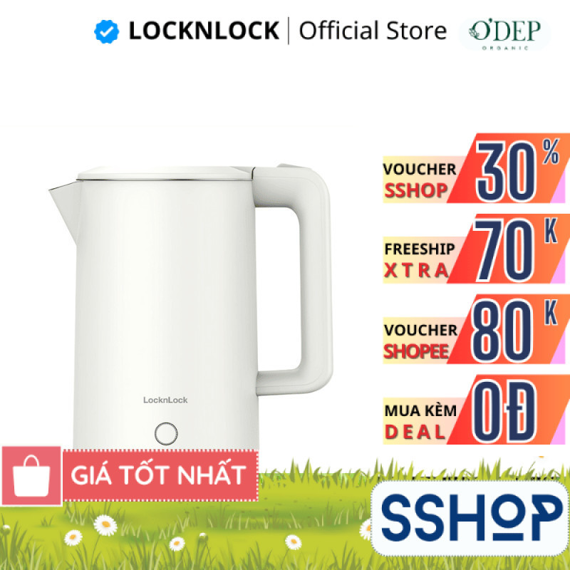 Ấm đun siêu tốc LocknLock EJK728IVY 1.7L 1850-2200W, Hàng chính hãng, Nút kéo mở nắp - SSHOP SSA