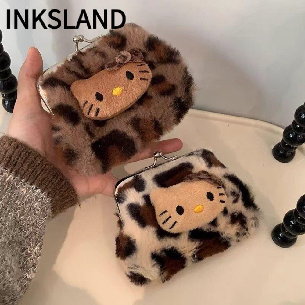 Túi đựng INKSLAND, Quà tặng Ví Hello Kitty họa tiết da báo, Ví nhỏ Hello Kitty Mini dễ thương