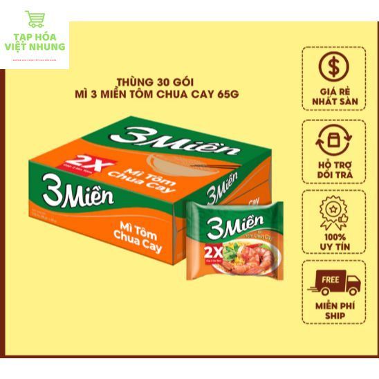 Thùng Mì Tôm 3 Miền Gói 65 Gam – Mì Ăn Liền Đậm Đà Hương Vị Việt, Ngon Chuẩn Ba Miền
