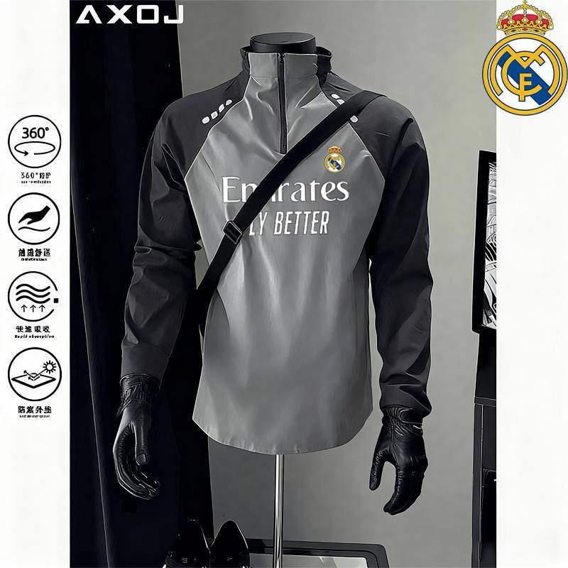 Football Real Madrid City Outdoor Half Long-Sleeve Zipper Men's Riding Jersey Fitness Training Runni