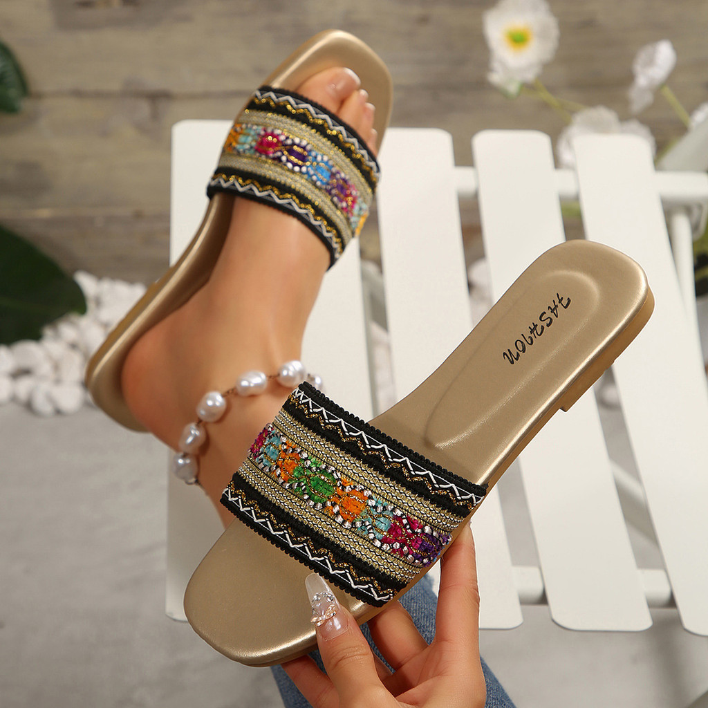 Giày Sandal Nữ Bohemian Dây Đeo Bện Giày Đi Biển Nhẹ Thích Hợp Cho Ngoài Trời