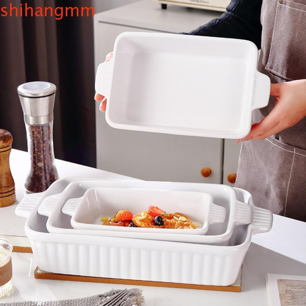 Khay nướng bằng gốm SHIHANGMM, làm sâu có tay cầm Đĩa nướng bánh, Đĩa nướng có họa tiết sọc hình chữ