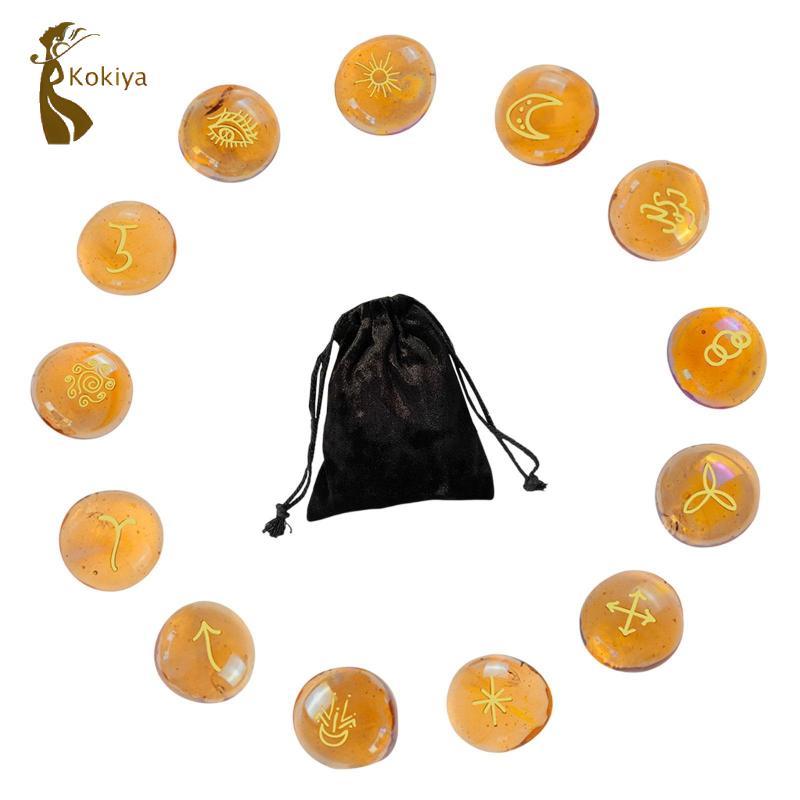 13x Runes Set Công cụ giải phẫu Túi dây rút Thủy tinh Runes Món quà phù thủy