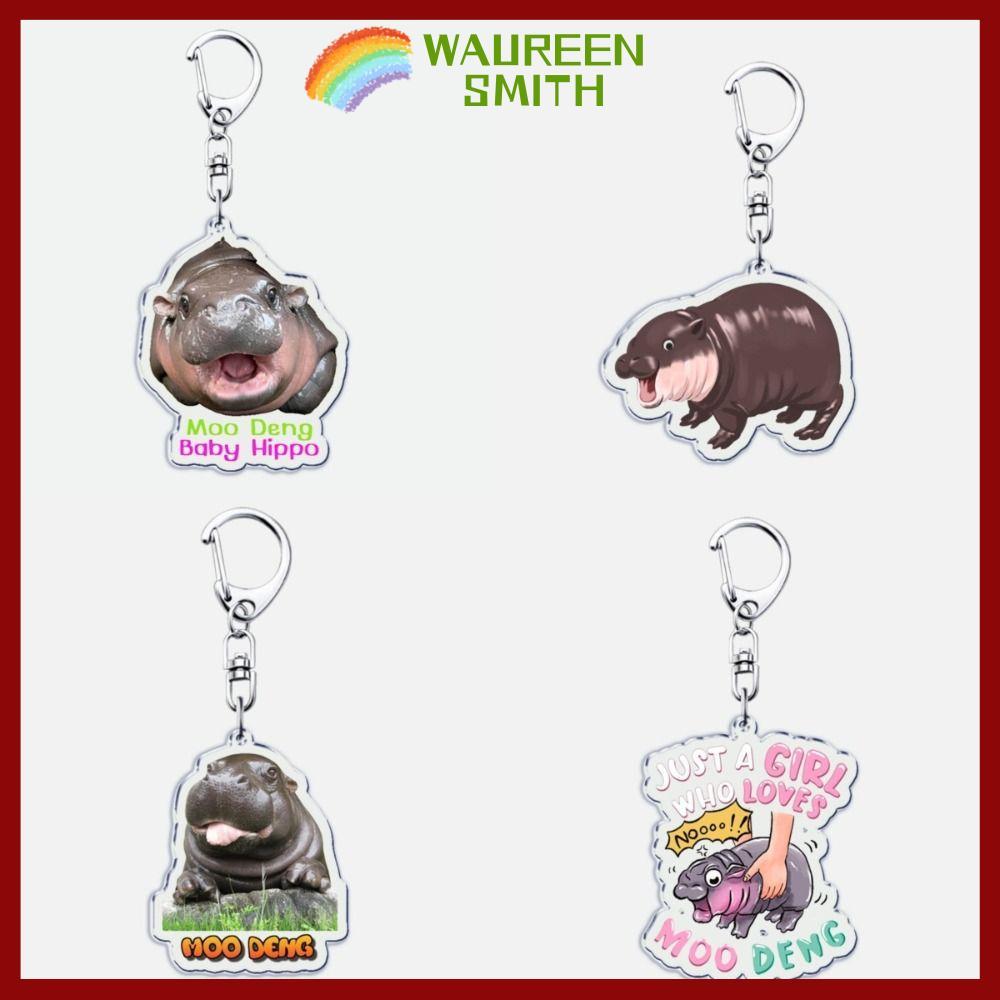 Móc khóa mặt dây chuyền WAUREENSMITH, MooDeng Hippopotamus Động vật hoạt hình Baby Hippo Móc khóa, M