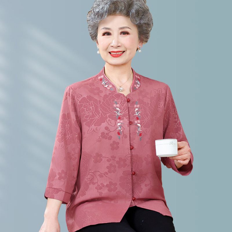 Người Cao Tuổi Mùa Xuân Mùa Hè Đầm Áo 60 Tuổi 70 Bà Đầm Áo Sơ Mi Bà Già Mùa Hè Phù Hợp Với Người Cao