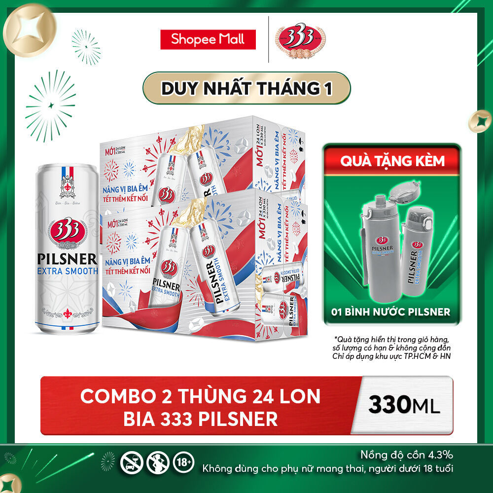 [LIVE STREAM] Nồng Độ Cồn 4.3% - Combo 2 Thùng 24 Lon Bia 333 Pilsner 330ml