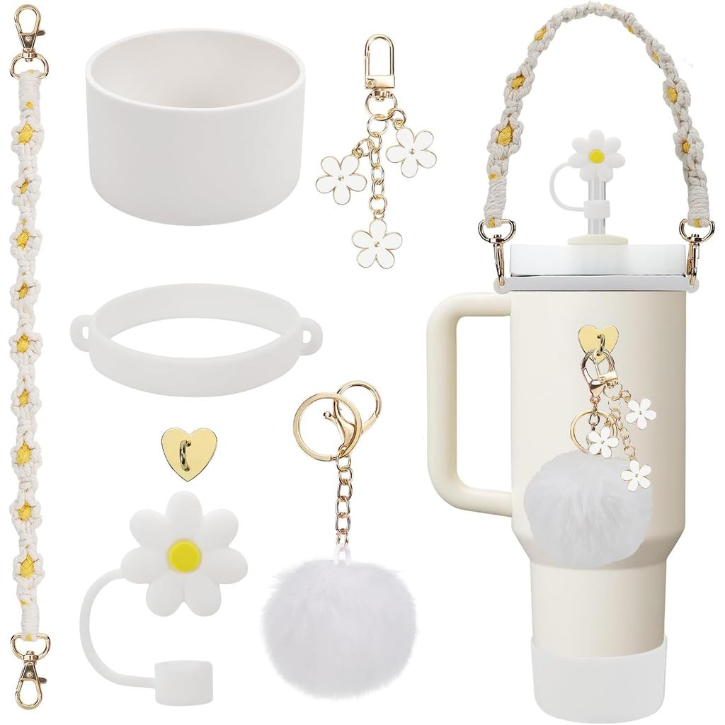 Bộ phụ kiện cốc Stanley Bao gồm dây đeo tay cầm chai nước, Boot cốc Siliocne Stanley, Nắp ống hút Si