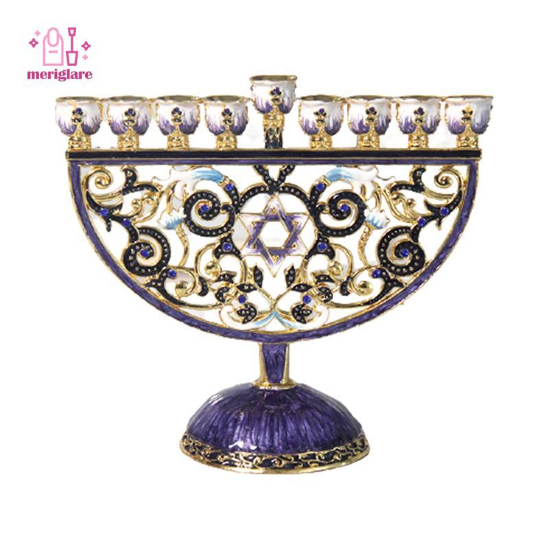Vẽ Tay Menorah Candelabrum Tôn Giáo Bejeweled 9 Nhánh Chân Nến Đảng Bàn Trung Tâm Đồ Trang Trí