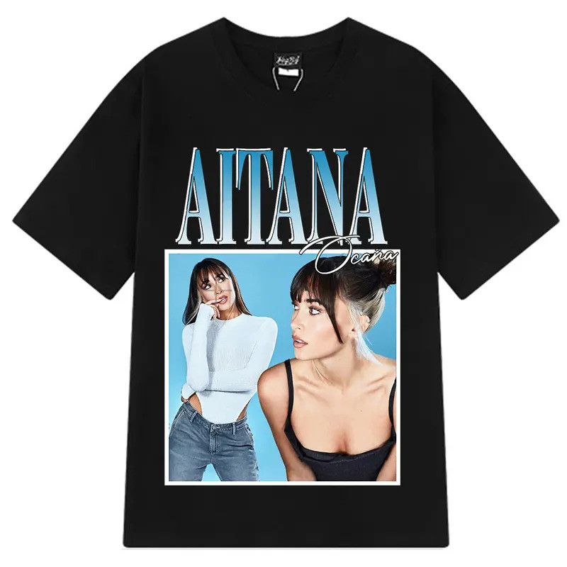Ca Sĩ Aitana Ocana Áo Thun Họa Tiết Thời Trang Dành Cho Nam Nữ Bông Tai Kẹp Cotton Cổ Chữ V Tay Ngắn