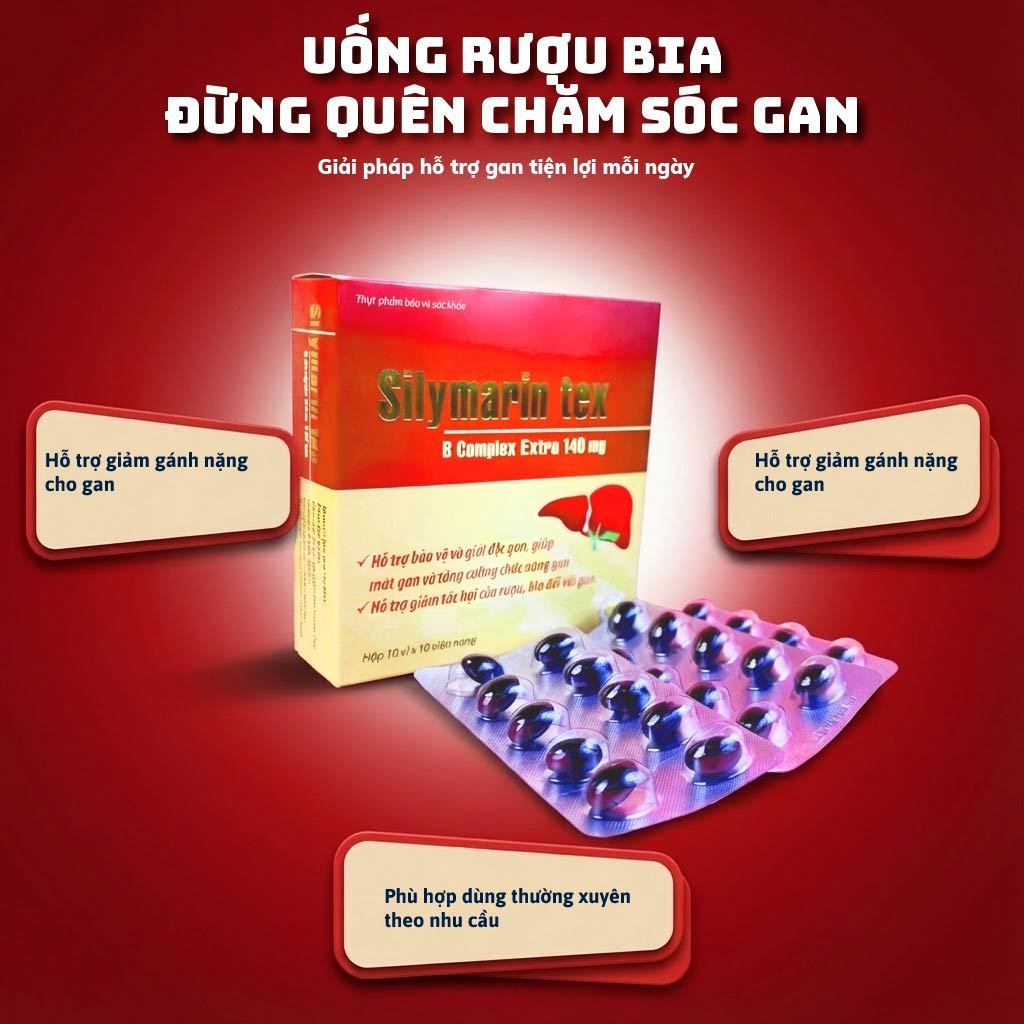 Viên Bổ Gan Silymarin 140mg B Complex Extra Hỗ Trợ Chức Năng Gan Ổn Định Men Gan Bảo Vệ Tế Bào Gan