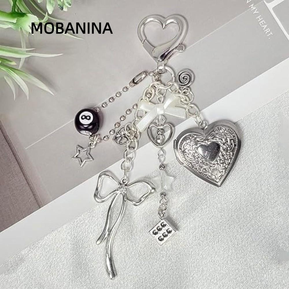 MOBANINA Heart Locket Móc Khóa, Nơ 8 Bóng Ngôi Sao Mặt Dây Chuyền Ảnh Sáng Tạo Móc Chìa Khóa, Đẹp Y2