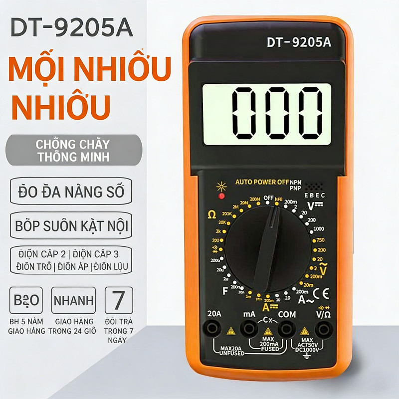 Đồng hồ đo đa năng DT9205A, DT9205A độ chính xác cao, Đo AC / DC, Kiểm tra điện trở có độ chính xác 