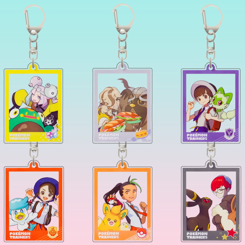 Anime Pokemon Transparent Acrylic Keychain Trainer Series Iono Grusha Rika Photo Frame Shaped Keycha