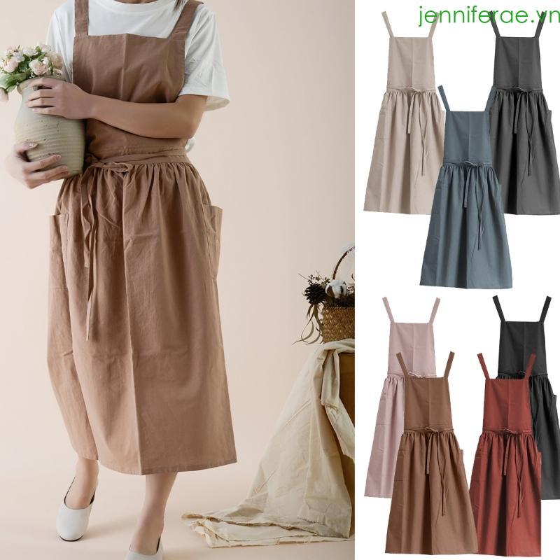 Cotton Linen Apron With Front Pocket Comfortable Breathable Fabric For Cooking