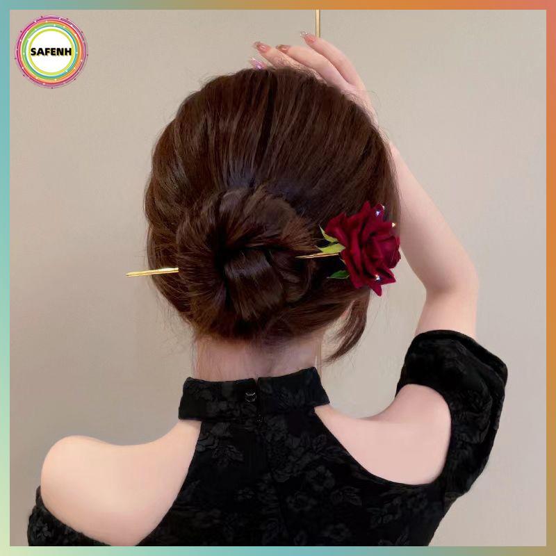 SAFENH Rose Flocking Kẹp tóc hoa kèm kim cương giả VN