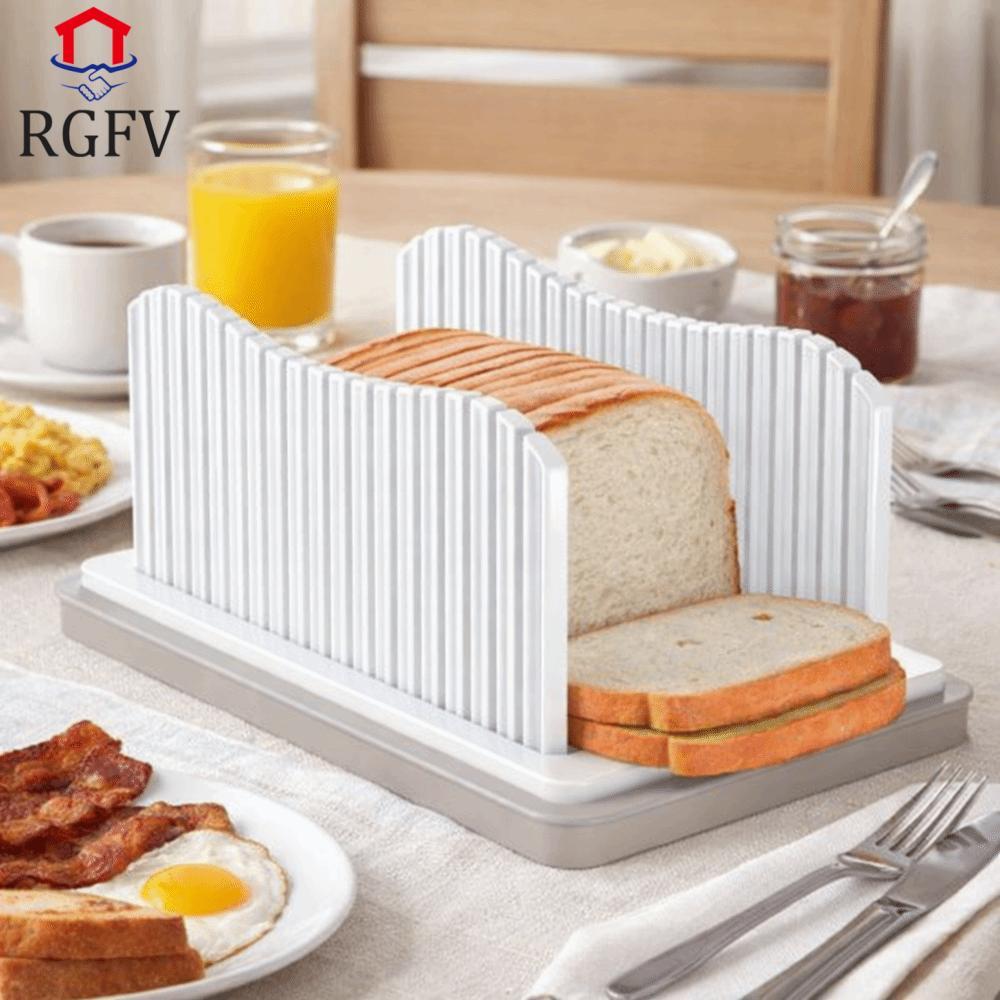 Máy thái bánh mì nướng RGFV, Máy thái bánh mì thủ công bằng nhựa có thể điều chỉnh chiều rộng, có thể gập lại thực tế với khay vụn bánh mì Hướng dẫn cắt bánh mì Loaf