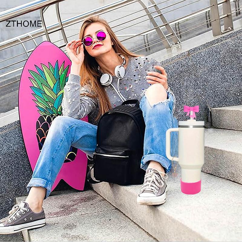 ZTHOME Stanley Cup Phụ Kiện Bộ, Nơ Ống Hút Bao Da Dễ Thương Cho Stanley Cup 30 / 40oz Tumble, Bướm D