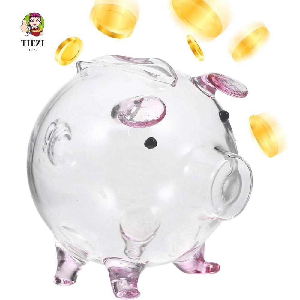 TIEZI Piggy Money Bank, Hộp tiết kiệm tiền xu hoạt hình thủ công, trong suốt nhẹ bền thực tế Lọ đựng tiền thủy tinh trang trí nhà cửa