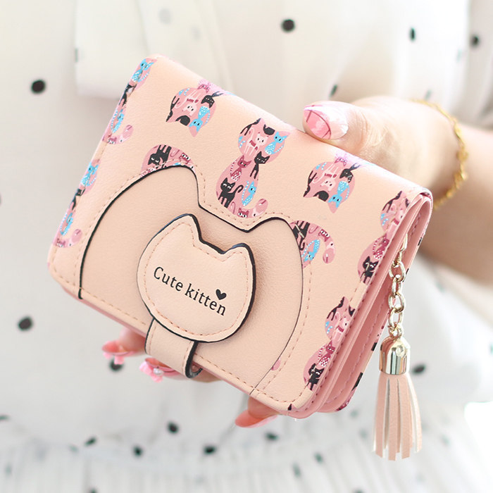 ví mini nữ ví nữ mini Ví ngắn khóa nữ mèo dễ thương chính hãng