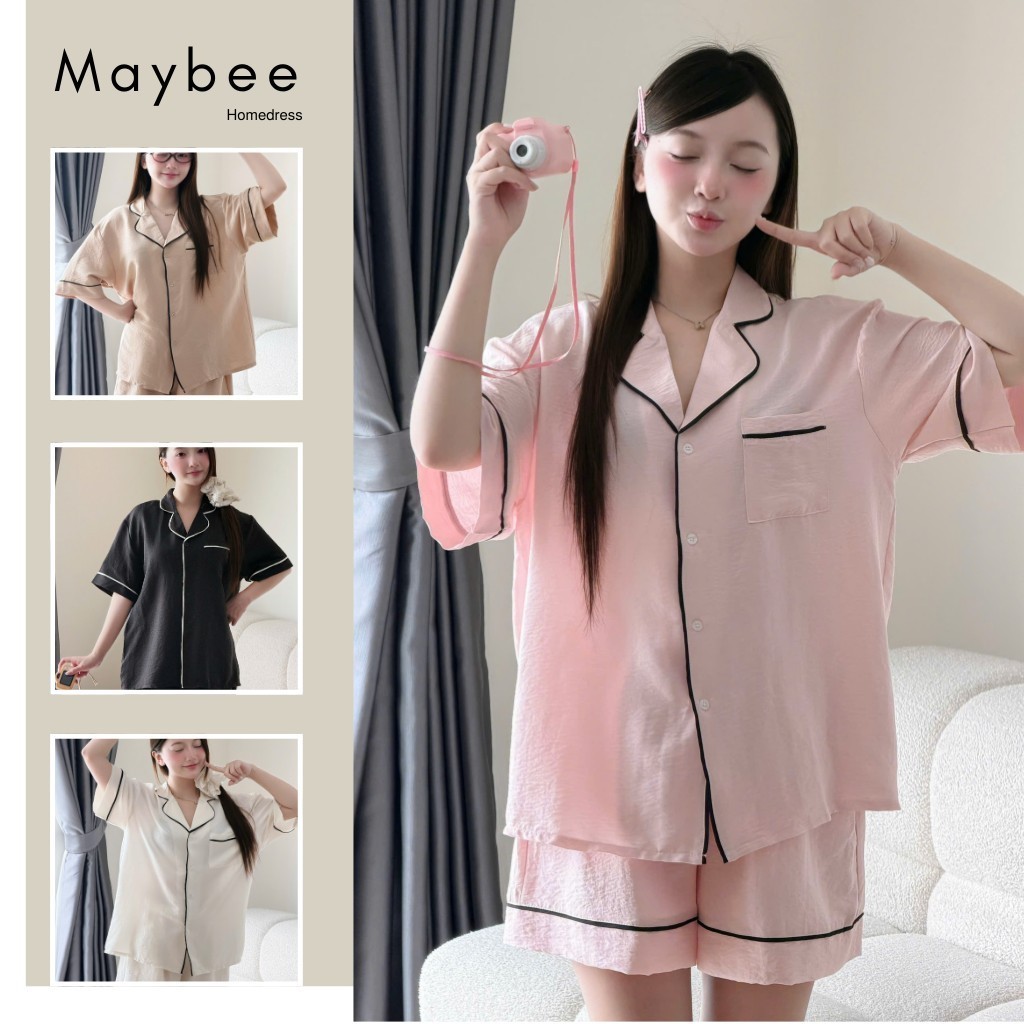 MB-SET-021 Set đồ ngủ ngắn tay trơn dáng rộng Maybee Homedress | BigBuy360 - bigbuy360.vn