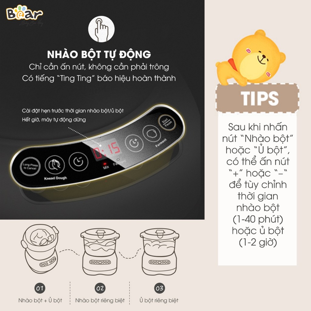 Máy Trộn Bột Bear 7L Máy Nhào Bột Công Suất Lớn Máy Trộn Bột Làm Bánh Tự Động Dụng Cụ Làm Bánh Trộn Nguyên Liệu DM-B70V1