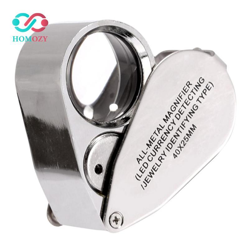 Kích thước túi được chiếu sáng Jewel Loupe với đèn LED kép phóng đại 40X, Kim cương, Đá quý, Pha lê