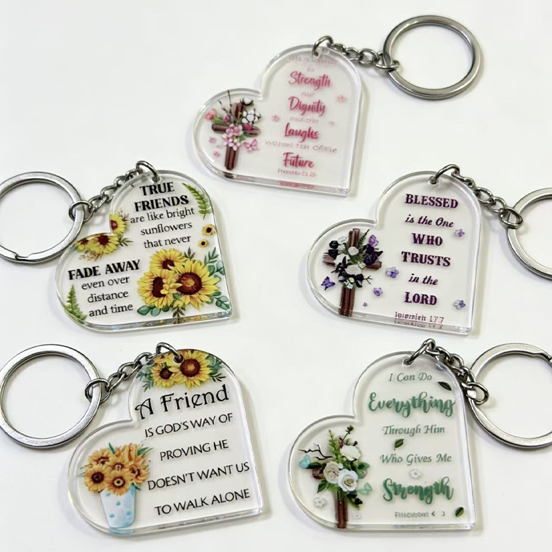 Christian Acrylic Heart Keychain Sunflower Bible Verse Keyring Inspirational Religious Gift for Wome