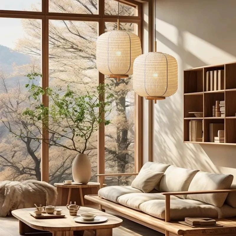 【Mới】Noguchi Nhật Bản Thả Đèn Trần Giấy Đèn Lồng Mặt Dây Đèn Chùm Tối Giản, Đèn Treo Wabi-sabi Thẩm 