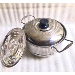 Bộ Nồi Hấp Inox Kèm Khay Hấp Cách Thuỷ Đường Kính 21CM. Phù Hợp Hấp Những Món Như Bánh Bao