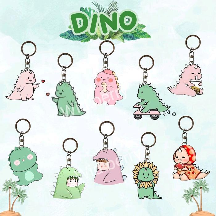 Gantungan Kunci Akrilik 2 Sisi Dino Lucu Keychain Ganci Akrilik 4X5CM & 5X8CM - 4x5 CM
