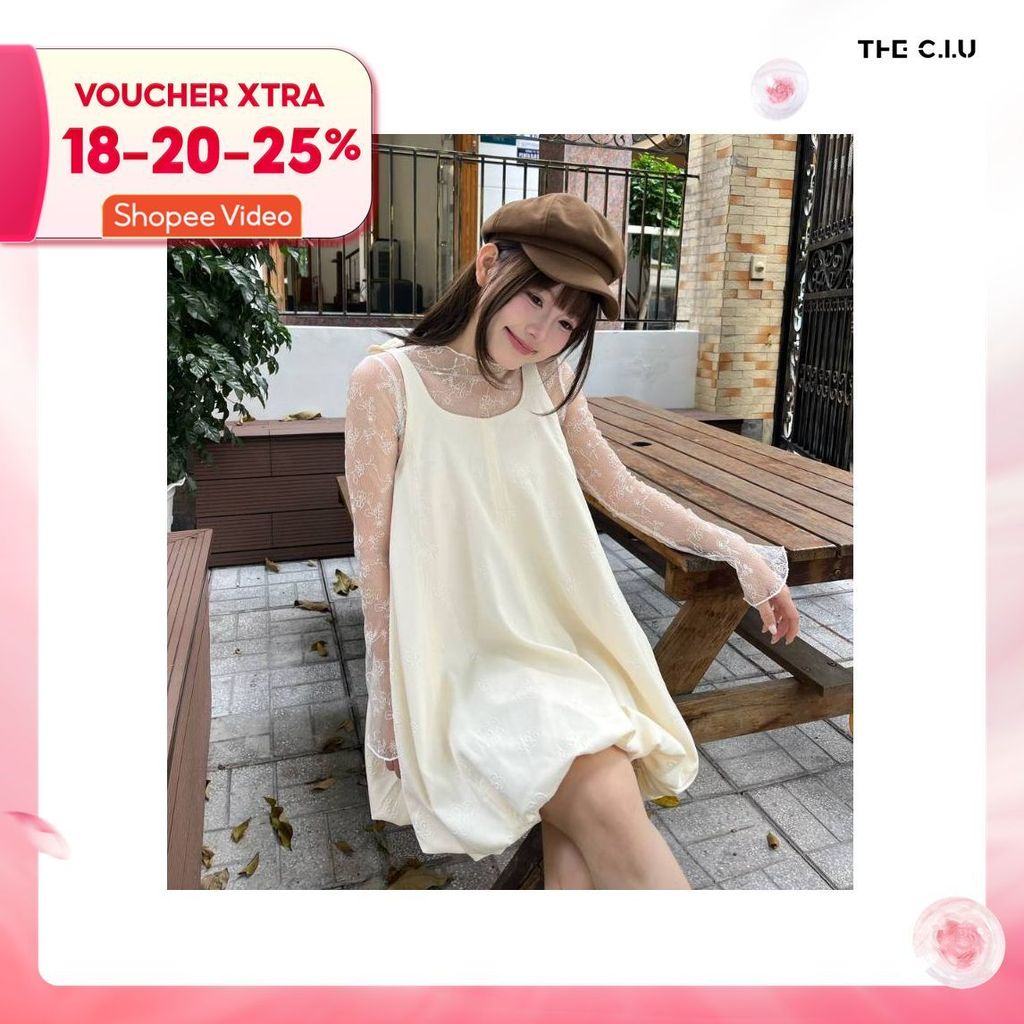 Đầm babydoll dáng cổ vuông THE C.I.U, đầm ngắn nữ form rộng in hoa – Alana Dress KO KÈM ÁO TAY DÀI