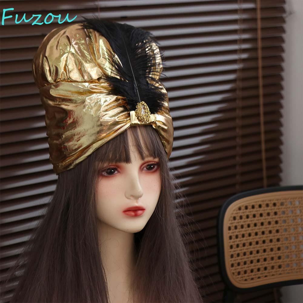 FUZOU Xếp Ly Turban, Trang Điểm Mũ Ả Rập Ấn Độ Xếp Ly Mũ, Dân Tộc Mũ Cosplay Dân Tộc Vàng Sultan Tra